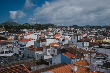 Naklejka na ściany i meble Top view of the Ponta Delgada center, San Miguel island, Azores, Portugal.