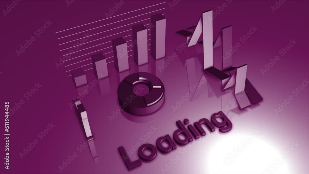 Poster purple bright background. motion . animation with a view of the download and different 3d graphics.
