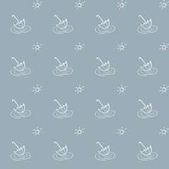 Background, seamless texture, white umbrella on a gray background, outline drawing by hand, for textile and paper, web design