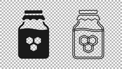 Black Jar of honey icon isolated on transparent background. Food bank. Sweet natural food symbol. Vector