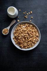 Homemade granola muesli in glass jar