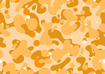 Cartoon camo design in gold and orange colors, fashion texture, streetwear graphics. Yellow camouflage seamless pattern, editable eps vector. 