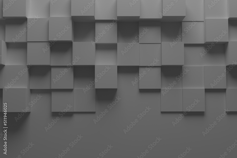Poster flat lay abstract grey business background with squares and cubes, neutral image with shadow for tec