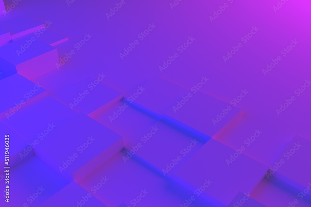 Poster abstract color business background with squares and cubes, purple and blue image with shadow for tec