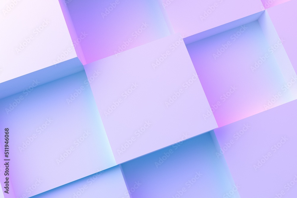 Poster color business background with squares and cubes, purple and blue image with shadow for technology, 