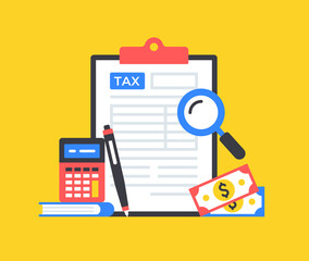 Tax form. Taxation, financial income calculation, accounting concepts. Vector illustration