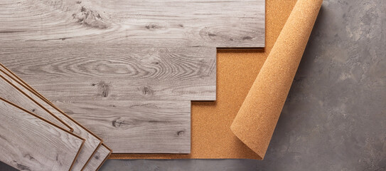 Wood laminate background on floor texture. Wooden laminate heap top view