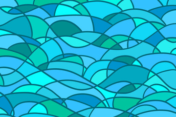 Abstract nautical wallpaper of the surface. Wavy sea background. Mosaic pattern with waves. Multicolored texture. Decorative backdrop