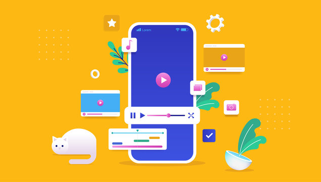 Smartphone video editing - Phone with app to edit and work with videos. Vector illustration