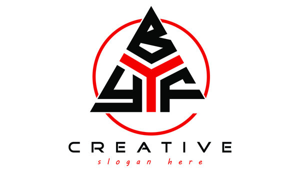 YBF three letter creative triangle shape in circle logo design vector template. typography logo | Letter mark logo | initial logo | wordmark logo | minimalist logo | gaming logo | emblem logo