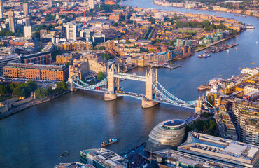 Obraz premium City of London at sunset. View include modern skyscrapers, London Bridge, banks and office buildings.