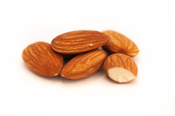 Delicious almond nut raw piece for vegan. Almond full macro shoot nuts healthy food ingredient 