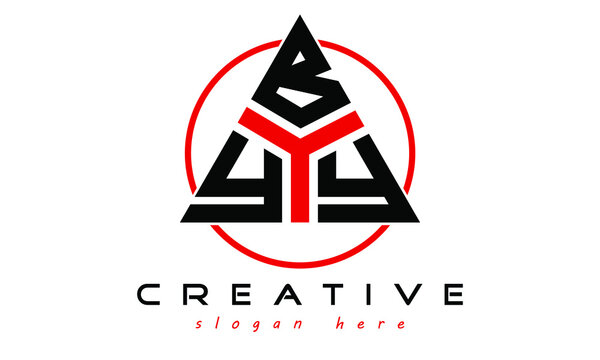 YBY three letter creative triangle shape in circle logo design vector template. typography logo | Letter mark logo | initial logo | wordmark logo | minimalist logo | gaming logo | emblem logo