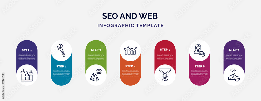 Aufkleber infographic template with icons and 7 options or steps. infographic for seo and web concept. include