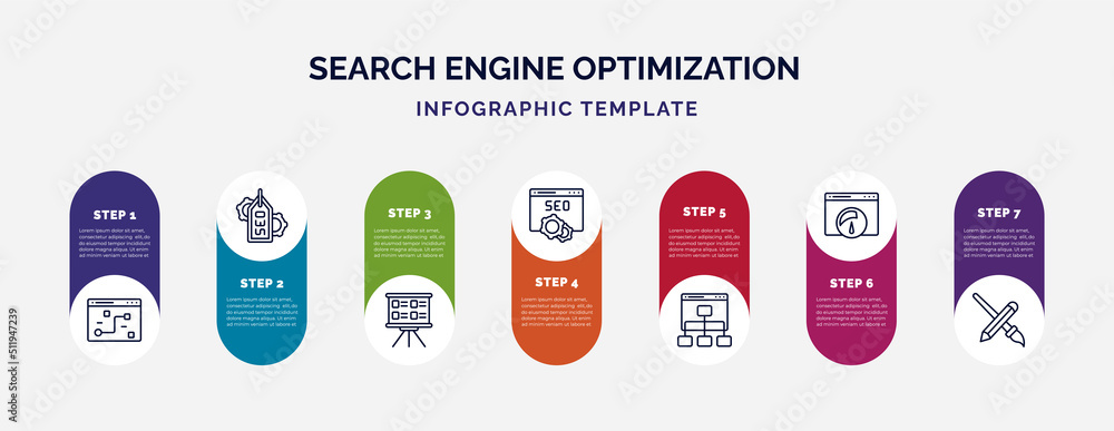 Aufkleber infographic template with icons and 7 options or steps. infographic for search engine optimization c