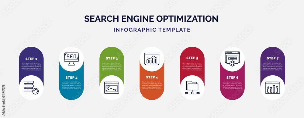 Poster infographic template with icons and 7 options or steps. infographic for search engine optimization c
