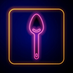 Glowing neon Spoon icon isolated on black background. Cooking utensil. Cutlery sign. Vector