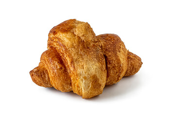 Croissant with a golden crust, isolated on a white background