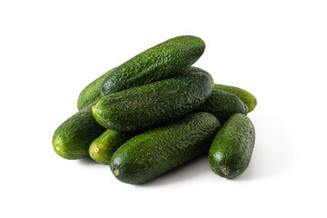 Green cucumbers, for salad, on a white background