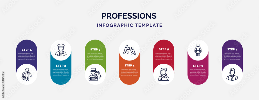 Poster infographic template with icons and 7 options or steps. infographic for professions concept. include