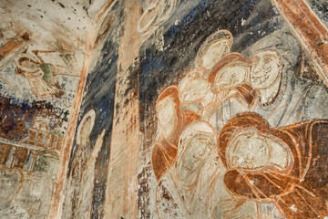 Historic christian Frescos of ruined Armenian church in Ani town, Kars, Turkey