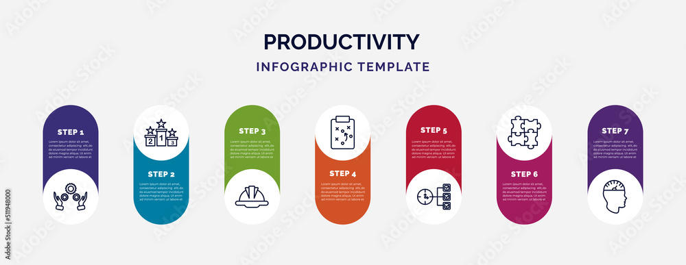 Poster infographic template with icons and 7 options or steps. infographic for productivity concept. includ