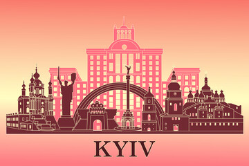 Kyiv city skyline, Ukraine. The most famous buildings in Kyiv, Ukraine	