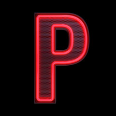 Neon retro Light Alphabet letter P isolated on a black background with Clipping Path. 3d illustration. - obrazy, fototapety, plakaty