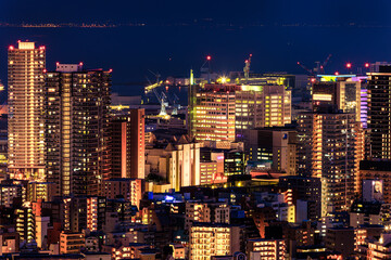 High rise offices and apartments in city center at night