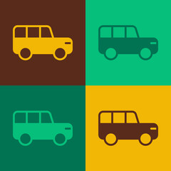 Pop art Safari car icon isolated on color background. Vector