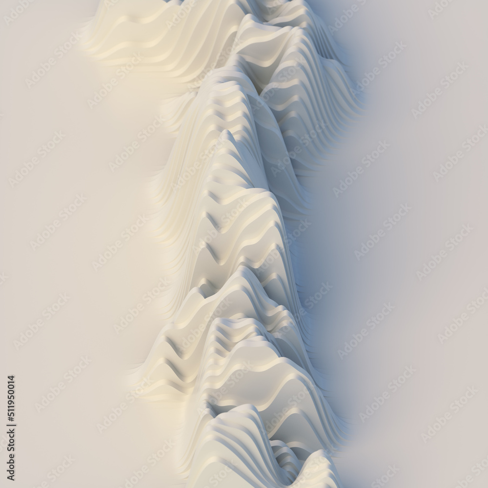Poster abstract landscape of white wavy stripes in paper art style. bright background. 3d rendering digital