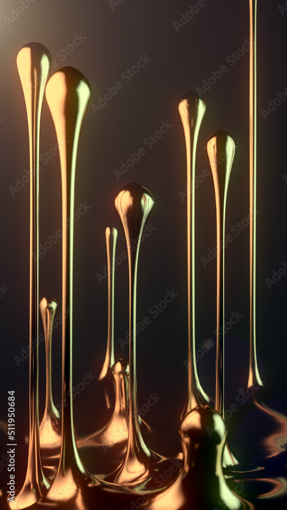 Poster golden luxury drops flowing upwards. elegant style background. modern 3d graphic. abstract digital i