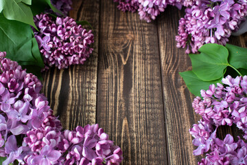 lilac frame on wooden table