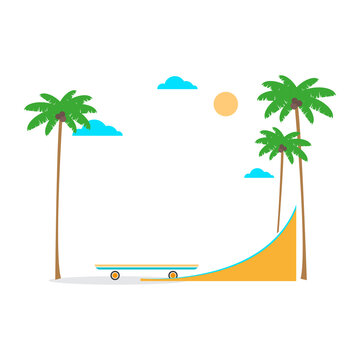 summer landscape illustration with skateboard