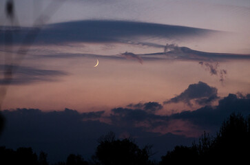 Fototapeta na wymiar Night sky landscape and moon, stars, Ramadan Kareem celebration