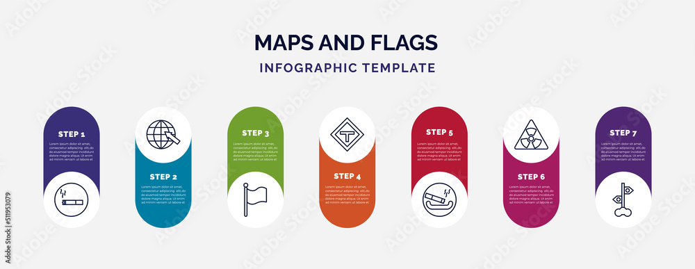 Aufkleber infographic template with icons and 7 options or steps. infographic for maps and flags concept. incl