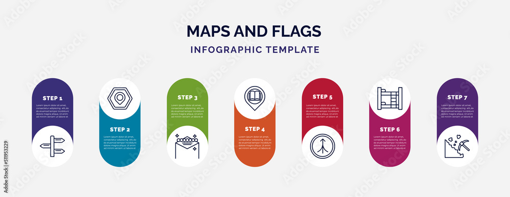 Aufkleber infographic template with icons and 7 options or steps. infographic for maps and flags concept. incl
