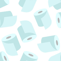 Seamless pattern with toilet paper on a white background. Vector illustration 