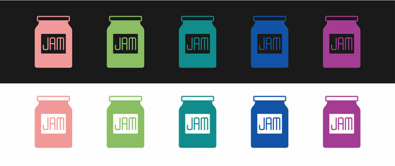 Set Jam jar icon isolated on black and white background. Vector