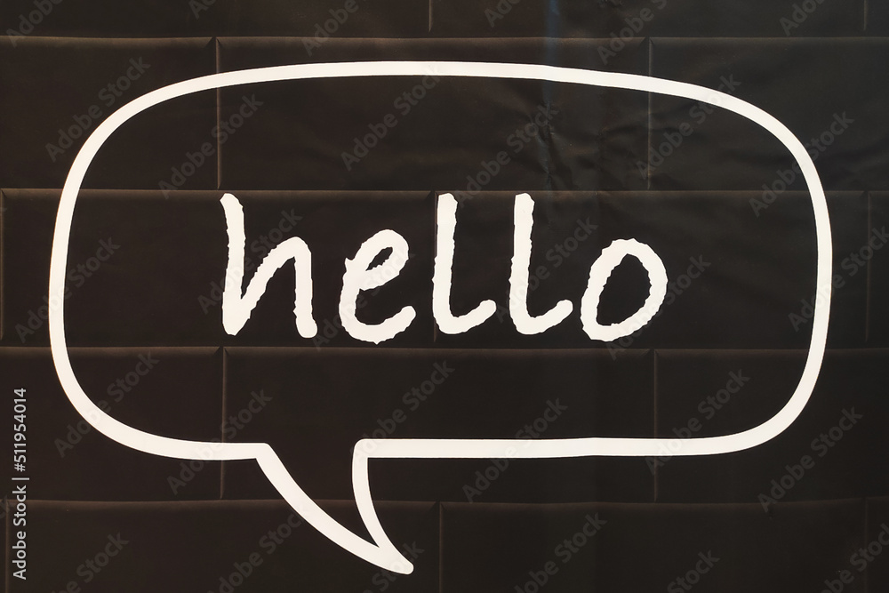 Poster hello message with speech bubble on black background
