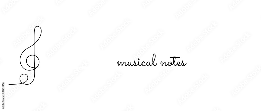 Aufkleber one continuous line drawing of treble clef. minimalist key logo and symbol of sound and music concer
