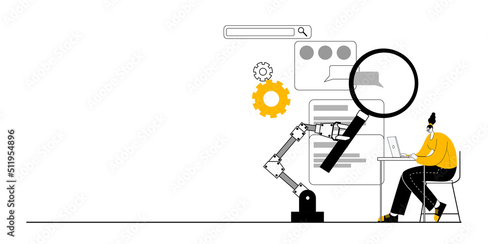 Aufkleber the quality control department is looking for errors in the mobile application. vector illustration 