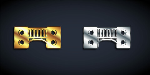 Gold and silver Playground kids bridge icon isolated on black background. Long shadow style. Vector