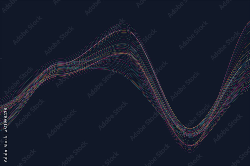 Poster dynamic particles sound wave flowing. sound wave background.