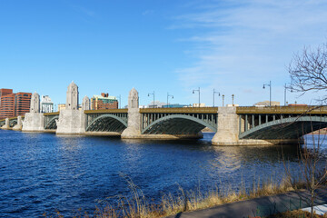Fototapeta na wymiar Longfellow Bridge over Charles River to Cambridge viewed from Boston, Massachusetts