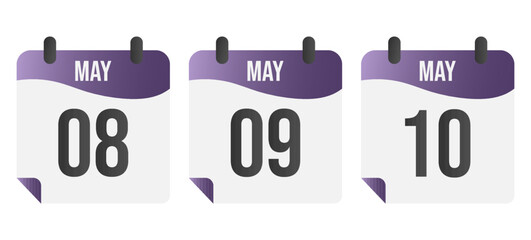 May calendar date - 8th, 9th, 10th. Meeting, schedule, reminder.