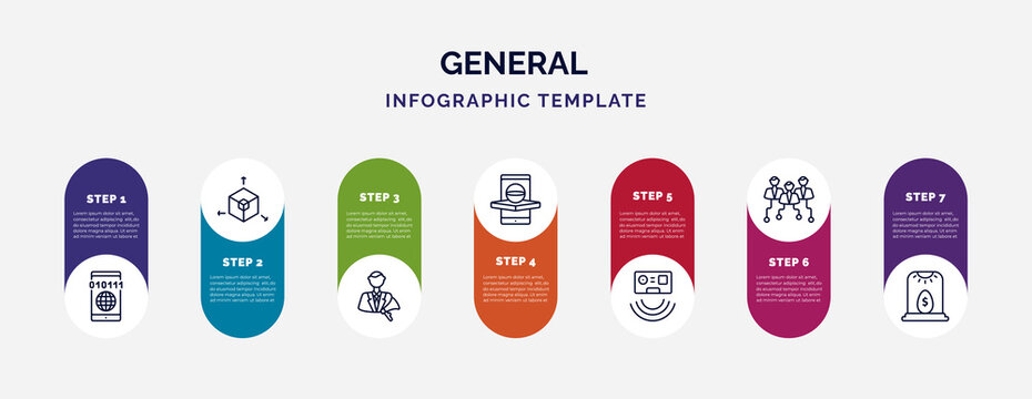 Infographic Template With Icons And 7 Options Or Steps. Infographic For General Concept. Included Information Technology, 3d Modeling, Advertising Agency, Ar App, Active Sensor, Hr Strategy,