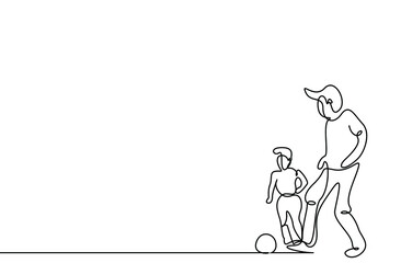 a father and his son playing ball together happily outside