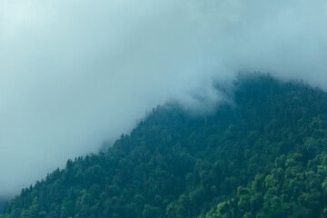 gray clouds over green mountains