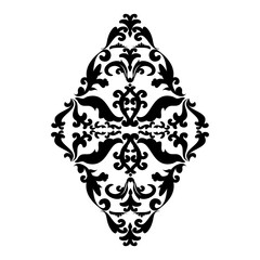 Black and white vintage pattern in Victorian style. Vector illustration for laser cutting, tattoo, marquetry, logo for yoga, icons, lace.